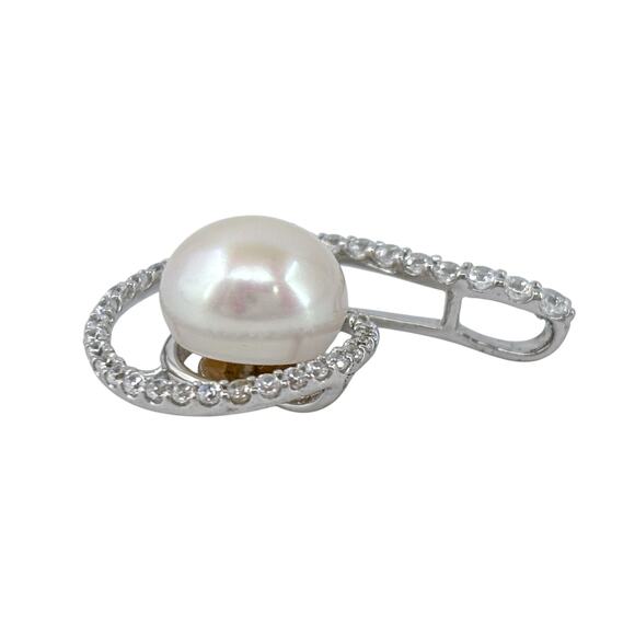Elegant Pearl Pendant | Sterling Silver CZ Accent Swirl Jewelry - Picture 5 of 7